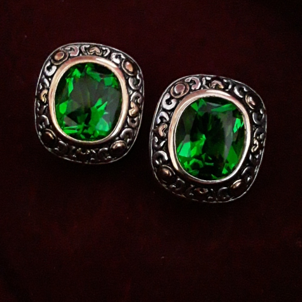 Sterling Clip On Earrings with Green Stones